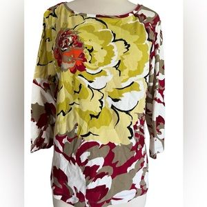 ♥️Chico's Floral Sequin Lightweight 3/4 Sleeve  Pullover Blouse Top Pullover L